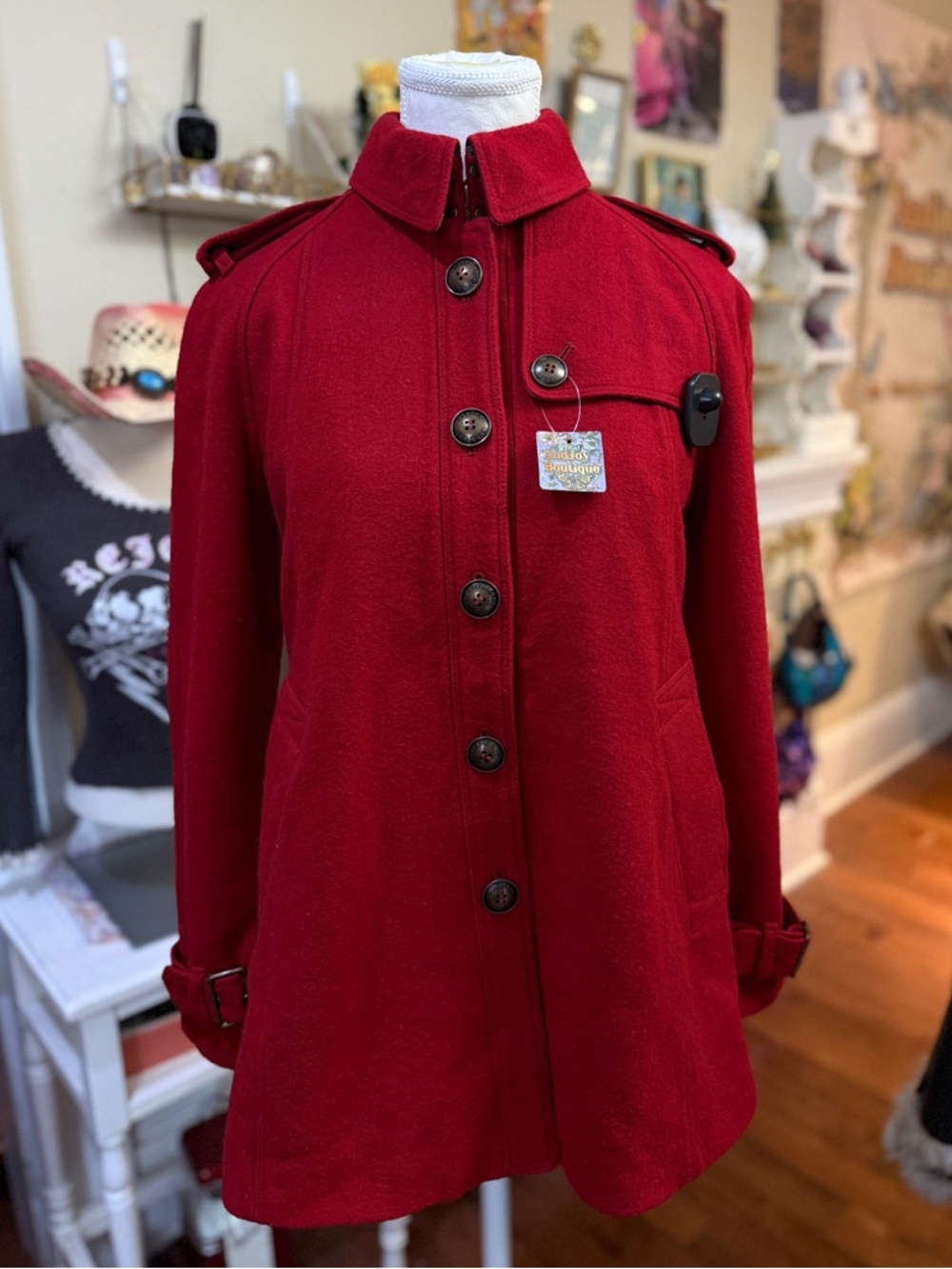 Burberry Red Wool Button-Front Peacoat